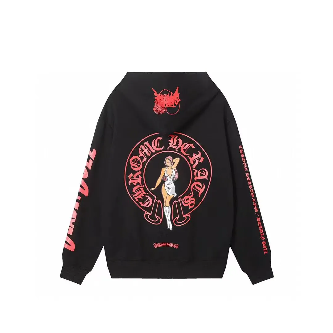 M05—P210 -Chrome Hearts/Chrome Hearts printed sweatshirt cardigan jacket -420 grams of high-density, high-quality wool, soft, delicate and skin-friendly, soft and silky to the touch, warm and skin-friendly -The hardware zipper accessories are all customized and full of details -Colour: black white -Size: S M L XL